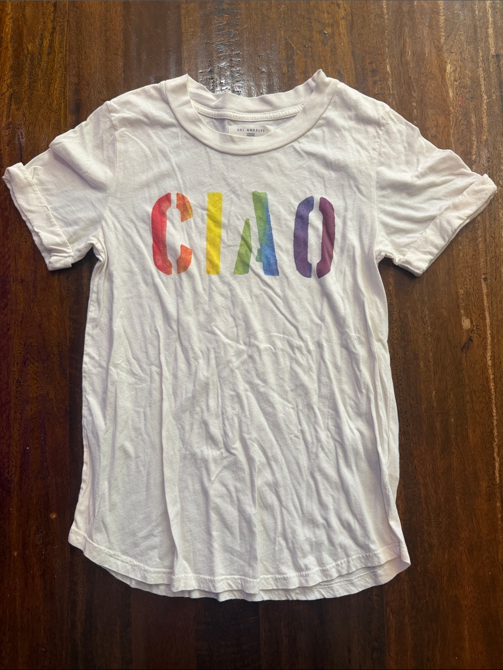 Anthropologie White Tee with Rainbow CIAO Graphic NEW WITHOUT TAGS